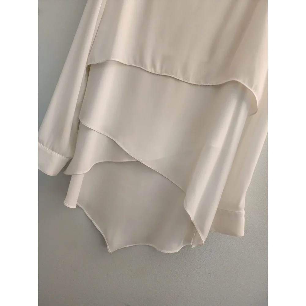 White House Black Market White Tiered High-Low V-Neck Blouse Size 4 570168174